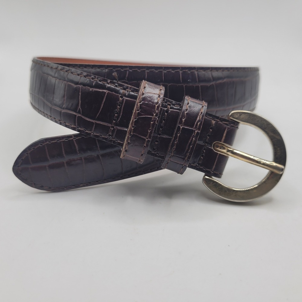 Vintage Casual Corner Belt Small Brown Leather Croc Embossed Gold Buckle Italy